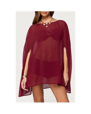 Edikted Mckenzie Sheer Chiffon Poncho - Red