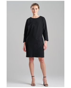Natori Scuba Crepe Wedge Dress W/Emb - Black