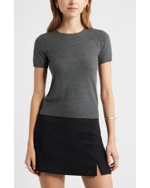 Open Edit Fitted Short Sleeve Sweater - Black