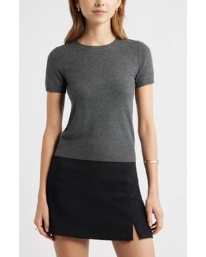 Open Edit Fitted Short Sleeve Sweater - Black