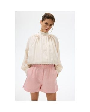 H&M Linen-Blend Paper Bag Shorts - Pink
