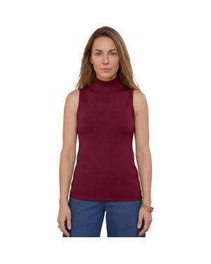 Jessica London Carefree Cashmere Sleeveless Turtleneck Shell - Red