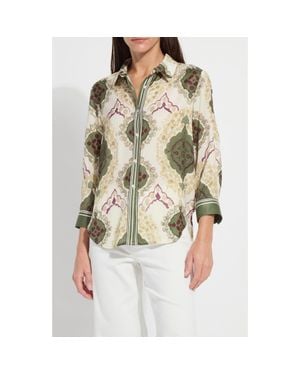 Lyssé Ishani Scarf Print Button-Up Satin Shirt - Natural