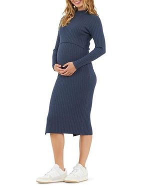Ripe Maternity Nella Knit Ribbed Maternity And Nursing Midi Dress - Blue
