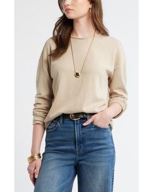 Treasure & Bond Roll Crewneck Boxy Long Sleeve Cotton Blend Top - Blue