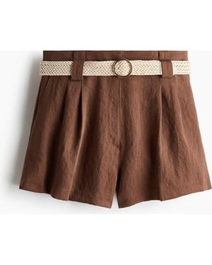 H&M Belted Tailored Shorts - Brown