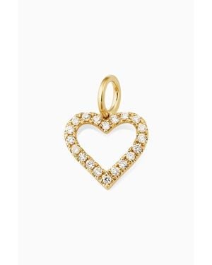 Oradina 14K Open Heart Diamond Pendant Charm, 15Mm - Metallic