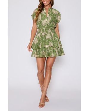Vici Collection Lydia Paisley Print Smocked Waist Tiered Minidress - Green