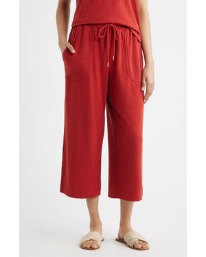 City Blues Crop Wide Leg Drawstring Pants - Red