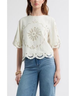 Treasure & Bond Eyelet Linen Blend Top - Blue