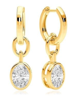 Crislu Oval Bezel Cubic Zirconia Drop Hoop Earrings - Metallic