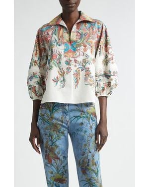 Etro Floral Paisley Cotton Top - Blue