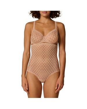 Simone Perele Plume Embroidered High Waist Shaping Briefs - Brown