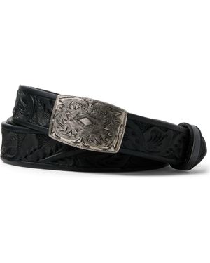 Ralph Lauren Coleman Tooled Leather Belt - Black