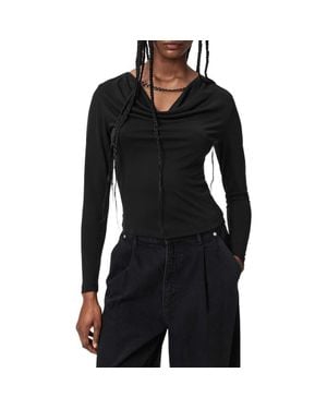 AllSaints Hallie Long Sleeve Cowl Neck Top - Black
