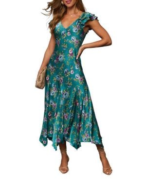 Vici Collection Sweet Feeling Floral Satin A-Line Dress - Green