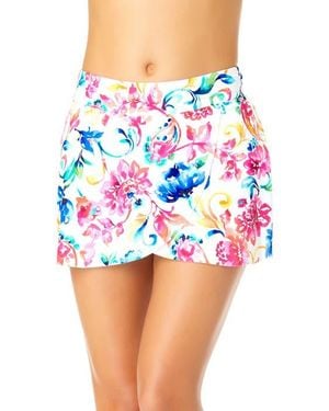Anne Cole Drape Front Mid Rise Swim Skirt Bottom - Blue