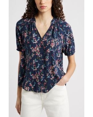 Treasure & Bond Floral Button-Up Top - Blue