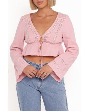 Petal & Pup Reed Tie Front Peplum Crop Top - Red