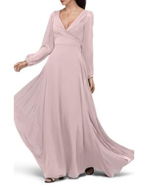 Watters Donna Luxe Chiffon Surplice A-Line Gown - Pink