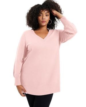 June + Vie V Neck French Terry Sweatshirt - Pink