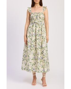 En Saison Charleston Ruffle Shirred Midi Sundress - Natural