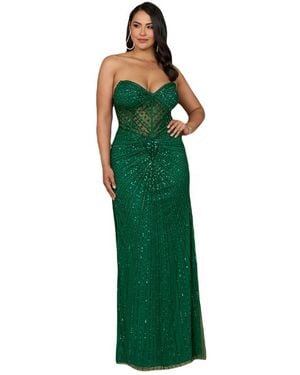LARA New York Embellished Strapless Gown With Slit - Green