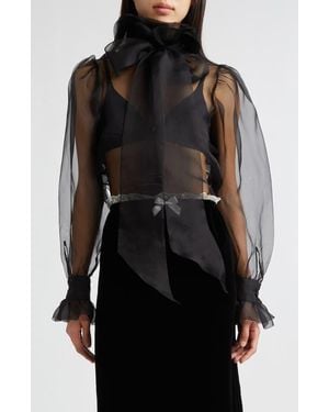 Tanner Fletcher Gender Inclusive Simone Pussy Bow Sheer Silk Organza Shirt - Black