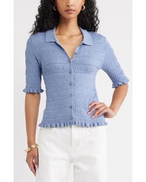 Open Edit Textured Short Sleeve Cardigan - Blue