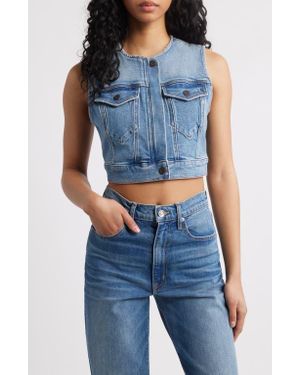 Hidden Jeans Crop Denim Trucker Vest - Blue