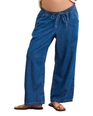 HATCH The Drapey Denim Wide Leg Pant - Blue