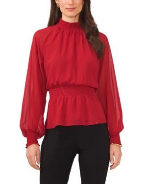 Chaus Smock Waist Peplum Chiffon Blouse - Red