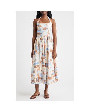 Moon River Beach Print Halter Sundress - Multicolor