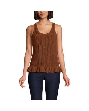 Lands' End Cotton Boucle Ruffle Hem Sleeveless Sweater - Brown