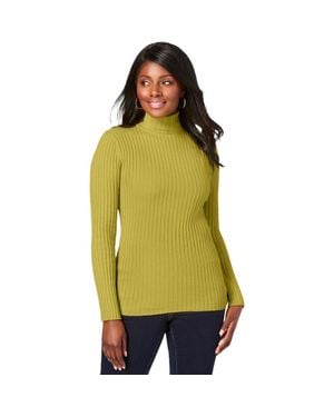 Jessica London Ribbed Cotton Turtleneck Sweater - Green