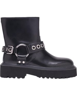 Maje Leather Biker Boots - Black