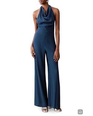 MANGO TEEN Wide Leg Halter Jumpsuit - Blue
