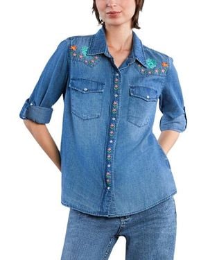 Billy T Two Step Floral Embroidered Snap-Up Shirt - Blue