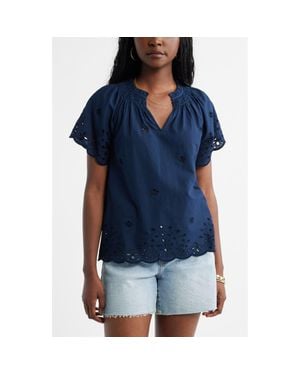 Caslon Eyelet Ruffle Trim Cotton Top - Blue