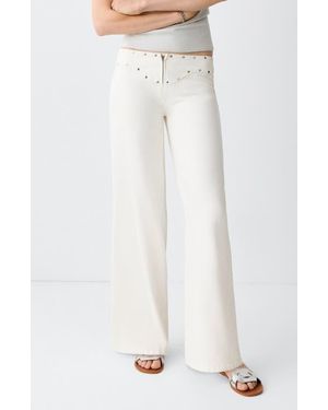 MANGO TEEN Studded Low Waist Straight Leg Jeans - White
