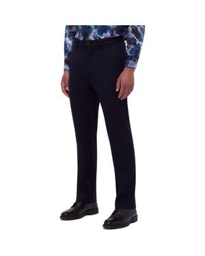 Bugatchi Slim Tailored Fit Flat Front Soft Touch Knit Dress Pants - Blue