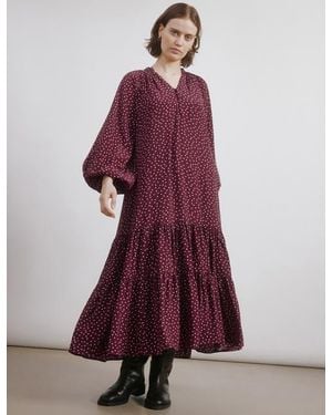 Albaray Long Sleeve V-Neck Spot Dress - Purple