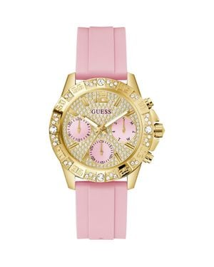 Guess Multifunction Crystal Silicone Strap Watch, 40Mm - Pink