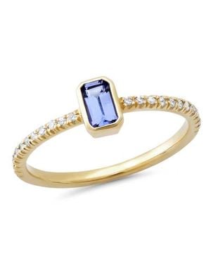 Elliot Young 14K Skinny Diamond Eternity Band With Knife Edge Gemstone - Blue