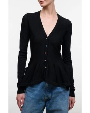 STAUD Jamie Ruffle Hem Cardigan - Black