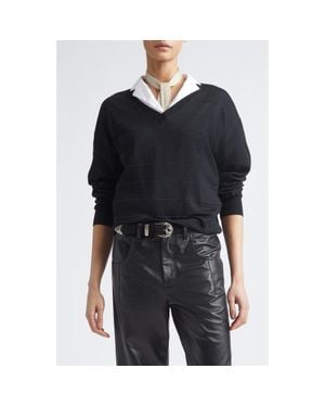Eleventy Metallic Stripe Wool V-Neck Sweater - Black