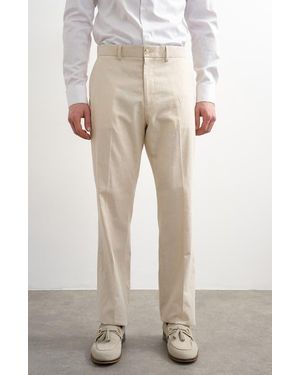 TOPMAN Linen Blend Straight Leg Pants - Natural