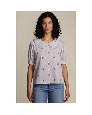 Lands' End Easy Care Puff Sleeve Statement Collar Shirt - Gray