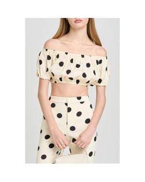 Wayf Annie Polka Dot Crop Stretch Cotton Top - Green