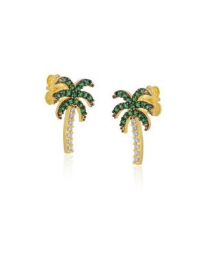 Spero London Palm Tree Sterling Stud Earring - Yellow